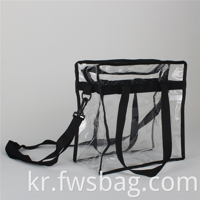 12 x 12 경기장 보안 승인 대형 검은 색 플라스틱 승인 긴 어깨 끈이있는 투명한 비닐 PVC 토트 백
